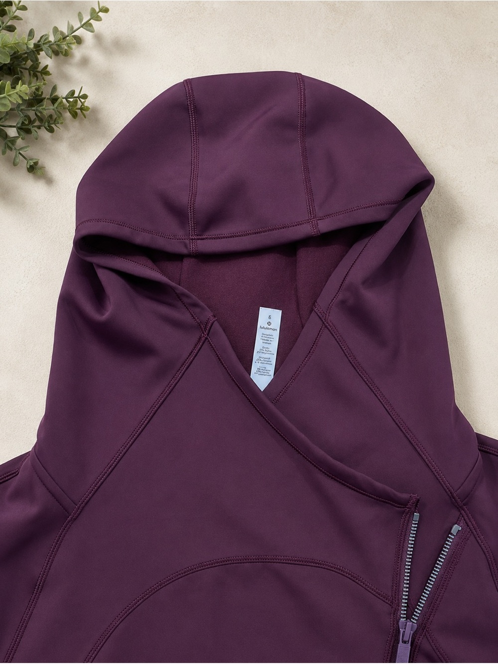 lululemon athletica activewear Hooded Asymmetrical Zip Jacket in Deep Purple 8 - Picture 3 of 4